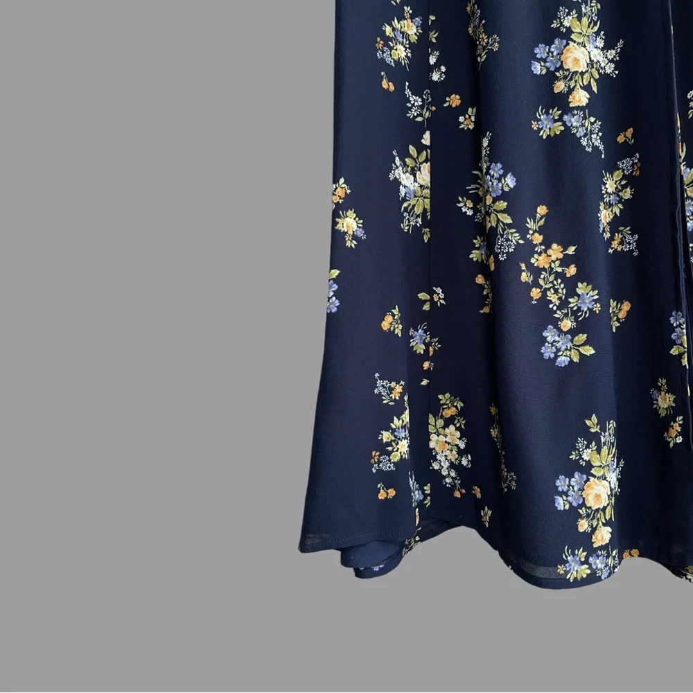 REFORMATION Navy Blue Floral Printed Sleeveless Sweetheart Fulton Midi Dress - Picture 6 of 11